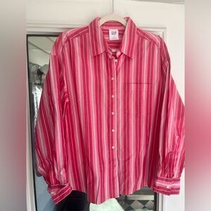 GAP Women’s Pink Striped Big Shirt Oversized Button Down NWOT Size M